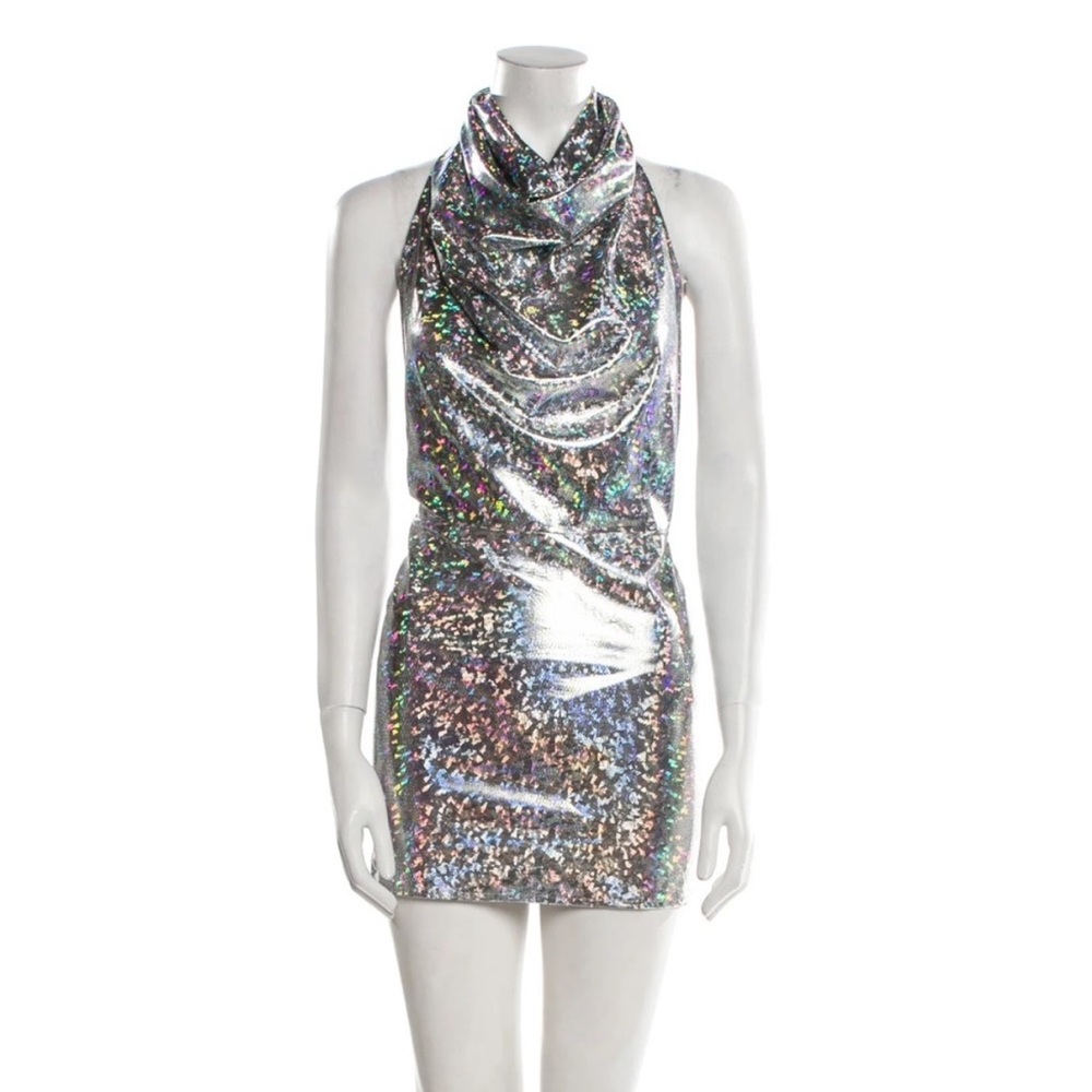 Siedres Silver Holographic Women's Halter Dress (SIZE 36)